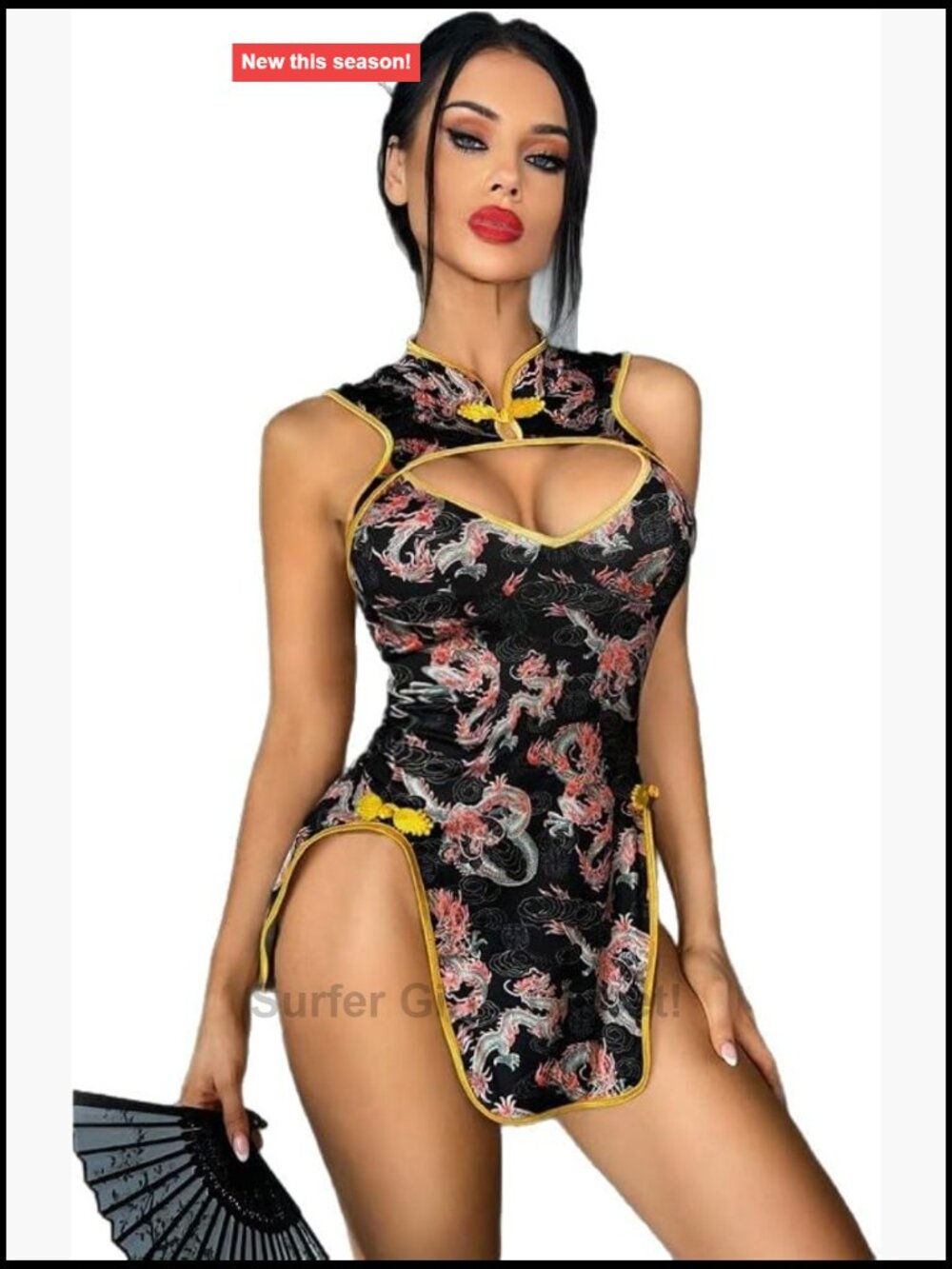 Exotic Cheongsam Lingerie Set Cut Out Qipao Costume Slit Open